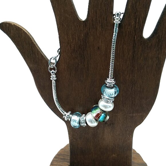 Beaded Charm Bracelet on Silver-tone Snake Chain - Picture 4 of 14